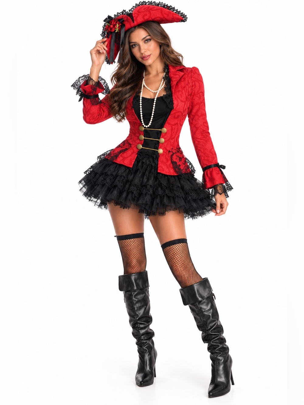 NWT Rubie's Red Lace-Trim Pirate Captain Size: Small